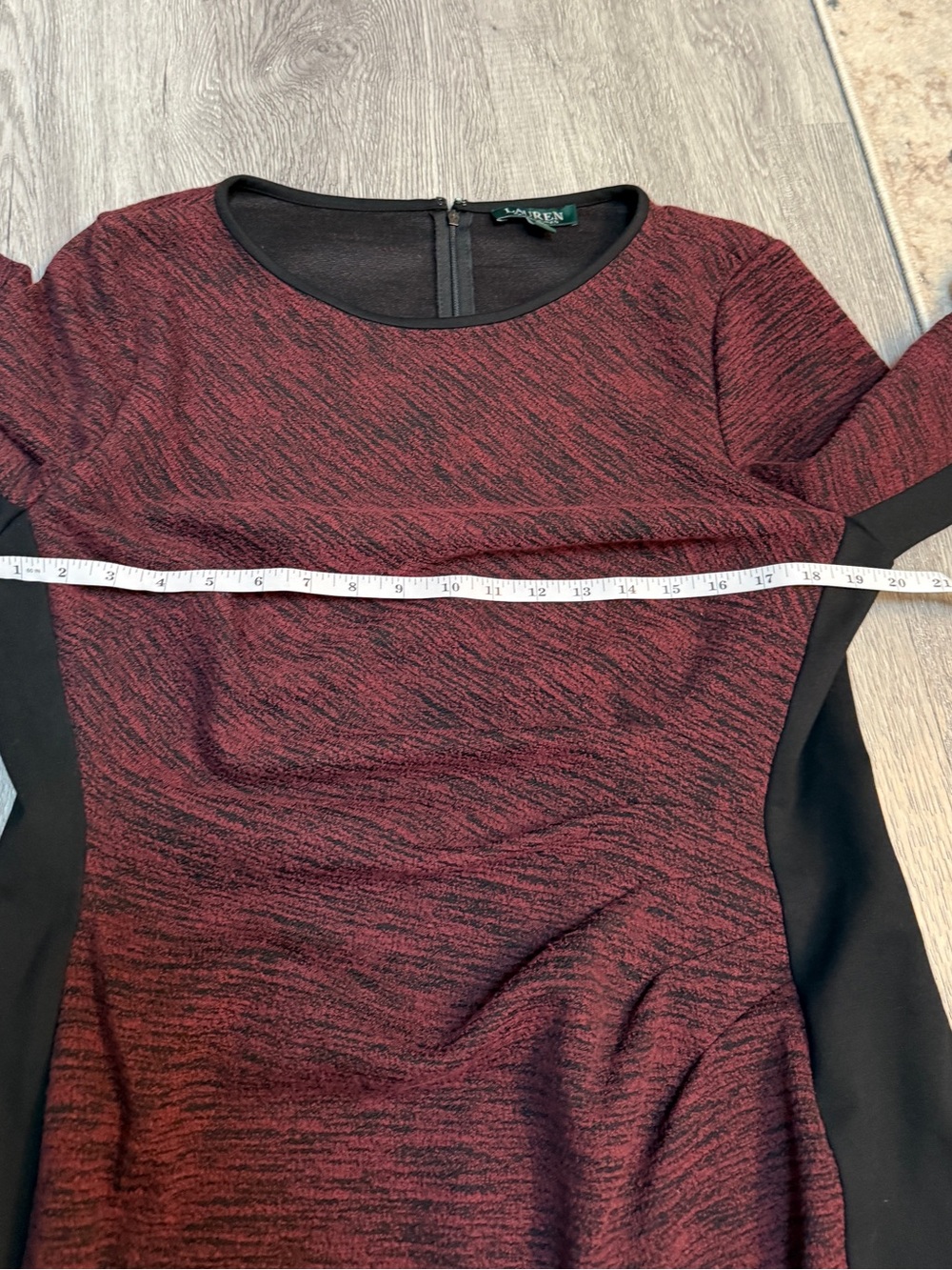 NWT Lauren Ralph Lauren Women’s Dress Size 16 Burgundy Black Colorblock Long Sle - Picture 7 of 13